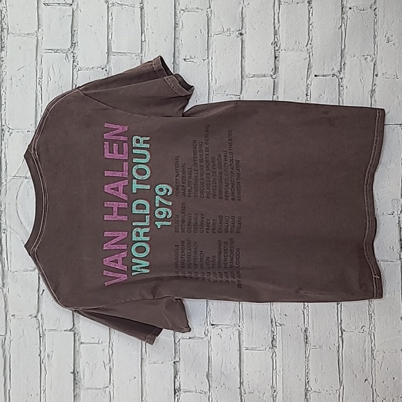 Licensed Band Merch Van Halen '79 World Tour Crew Neck Tee in Brown - NWOT - Picture 7 of 17